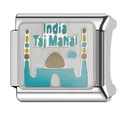 Premium Italienischer Armband-Charm aus Edelstahl mit blauem Taj Mahal Emaille-Design - India Landmark (#15) / Mehrfarbig
