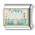 Italienisches Charm-Glied aus Edelstahl mit emailliertem Türkei-Moschee-Designmotiv - Turkey Landmark (#16) / Mehrfarbig