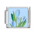 Stainless steel Italian charm with light blue tulip enamel design for modular bracelets - Light Blue Blue Tulip Style (#22)