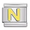 Silver stainless steel Italian modular charm link featuring a golden letter N design - Letter N / Silver And Yellow