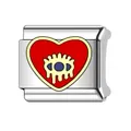 Stainless steel Italian modular bracelet charm featuring a red heart and eye graphic - Red Heart And Eye Style (#17)