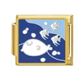 Abalorio modular para pulsera italiana con marco dorado y diseño de peces en esmalte azul - Tres Peces Submarinos (#16) / Dorado