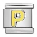 Custom stainless steel Italian modular charm bracelet link featuring a yellow letter P design - Letter P / Silver And Yellow