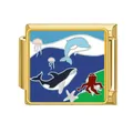 Abalorio modular italiano dorado con diseño de animales marinos de colores vibrantes - Mezcla Criaturas Océano (#17) / Dorado