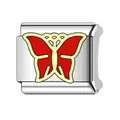 Stainless steel Italian charm link with red and yellow butterfly design - Red Yellow Butterfly Style (#18)