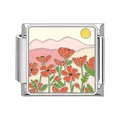 Italian modular charm link in stainless steel with colorful poppy flower enamel design - Landscape Painting Style (#25)
