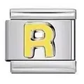 Stainless steel Italian charm module with yellow English letter R for DIY bracelets - Letter R / Silver And Yellow