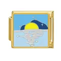 Eslabón de charm italiano con diseño de paisaje y marco de acero inoxidable dorado - Paisaje del Amanecer (#18) / Dorado