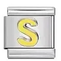 Stainless steel Italian charm link featuring a yellow letter S for DIY modular bracelets - S / Silver And Yellow