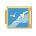 Eslabón de charm italiano de acero inoxidable dorado con diseño de gaviotas y cielo azul - Gaviotas Volando (#19) / Dorado