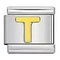 Stainless steel Italian modular charm for DIY stretch bracelets featuring a gold letter T - Letter T / Silver And Yellow