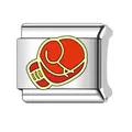 Stainless steel Italian modular charm link featuring a vibrant red boxing glove design - Red Boxing Glove Style (#20)