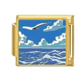 Eslabón de amuleto italiano de acero inoxidable dorado con esmalte azul mar y cielo - Cielo Nubes Ola (#20) / Dorado