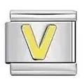 Stainless steel Italian modular charm with golden letter V for DIY bracelets - Letter V / Silver And Yellow
