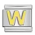 Premium stainless steel Italian modular bracelet charm with a raised gold letter W - Letter W / Silver And Yellow