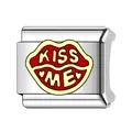 Minimalist stainless steel Italian charm link featuring a red kiss me lips design for DIY bracelets - KISS ME Lip Style (#21)