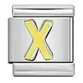 Premium stainless steel Italian modular bracelet link charm with golden letter X design - Letter X / Silver And Yellow