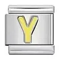 Classic stainless steel Italian charm link with a golden letter Y for DIY modular bracelets - Letter Y / Silver And Yellow