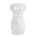 Elegant white sequin mini dress featuring a fluffy ostrich feather trim tube top - S / Dresses / White