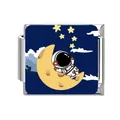 Stainless steel Italian modular charm link with cartoon astronaut sitting on crescent moon - Astronaut Moon Starry Pattern (#18) / 1 Piece