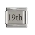 Polished silver stainless steel Italian charm link featuring 19th anniversary engraving - 19th Date Link