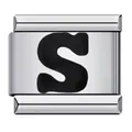 Italian modular bracelet charm featuring a bold black letter S in stainless steel - S