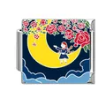 Stainless steel Italian modular charm with girl on moon and red roses design - Girl on Moon Red Roses Pattern (#19) / 1 Piece