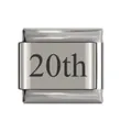 Italian charm bracelet link made of stainless steel with 20th anniversary engraving detail - 20th Date Link