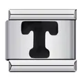 Polished stainless steel Italian modular bracelet charm featuring a black letter T design - Letter T