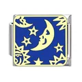 Stainless steel Italian modular bracelet charm featuring a blue moon and yellow stars - Smiling Moon Five-Pointed Star Pattern (#20) / 1 Piece