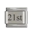 Stainless steel Italian charm link featuring engraved 21st for DIY modular bracelets - 21st Date Link
