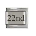 Stainless steel Italian charm link with engraved 22nd text for DIY bracelets - 22nd Date Link