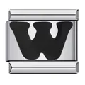 Stainless steel Italian modular charm link with black letter W for DIY bracelet - Letter W