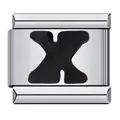 Durable stainless steel Italian charm bracelet link with a black enamel letter X - Letter X