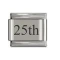 Silver stainless steel Italian charm link with 25th anniversary engraving for DIY bracelets - 25th Date Link