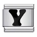 Stainless steel Italian charm link for modular bracelets with black enamel letter Y - Letter Y