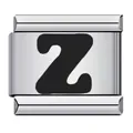 Polished stainless steel Italian modular bracelet charm with bold black alphabet letter Z design - Letter Z