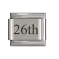 Modular stainless steel Italian bracelet charm link with engraved 26th birthday motif - 26th Date Link