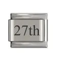Stainless steel Italian charm link featuring engraved 27th anniversary design - 27th Date Link