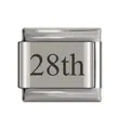 Silver stainless steel Italian charm link with 28th anniversary engraving for DIY jewelry - 28th Date Link