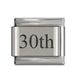 Custom stainless steel Italian modular charm link with engraved 30th anniversary text - 30th Date Link
