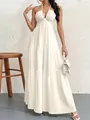 Elegant white halter neck tie-up tiered maxi dress for women summer vacation - S / Dresses / Apricot