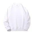 Close-up of a plain white crewneck sweatshirt featuring ribbed cuffs and a matching hem - S / Tops / White