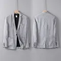 Front and back view of a light gray linen blend casual blazer for men - S / Tops / Gray