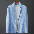 Detalle de un blazer de lino azul claro transpirable para estilo casual de hombre - S / Tops / Azul cielo