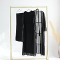 Élégant ensemble deux pièces en mousseline noire avec abaya transparente et robe intérieure - S / Ensemble / Noir