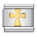 Dettaglio di un charm italiano in acciaio inossidabile con un motivo a croce oro - Stile Croce Dorata (ICJ130)