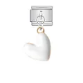 Close-up of a white enamel heart charm on a silver stainless steel Italian modular link. - White Heart Style (ICG590-1)