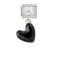 Macro view of black enamel heart pendant on a stainless steel Italian modular link - Black Heart Style (ICG590-3)