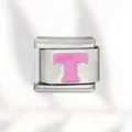 Silver stainless steel Italian charm link with pink enamel letter T for DIY bracelet - Pink Letter (T) / Silver With Pink Letter